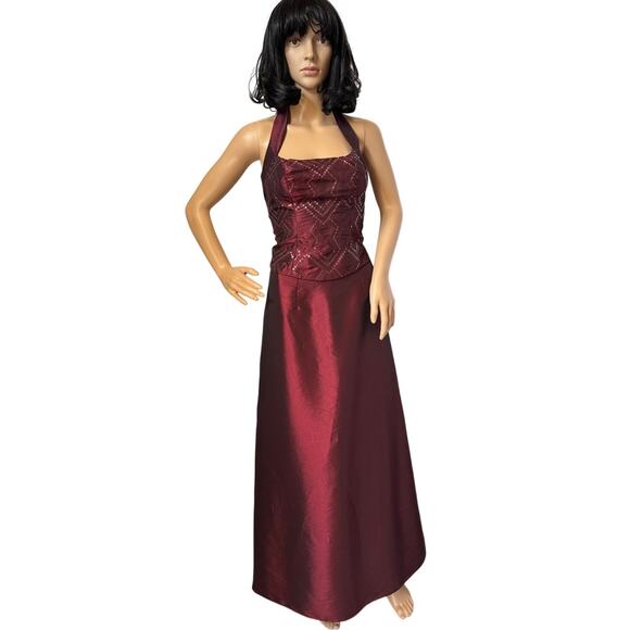 Vtg Y2K  Zum Zum Niki Livas wine Taffeta Iridescent Skirt & sequin halter Top XS - Picture 3 of 16